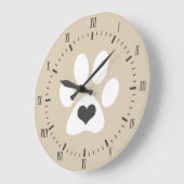 Gray Heart White Paw Print Roman Nummernamen Grote Klok (Hoek)