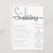 Gray Hearts & Chevron Bold Letters Wedding Invite Kaart (Voorkant / Achterkant)
