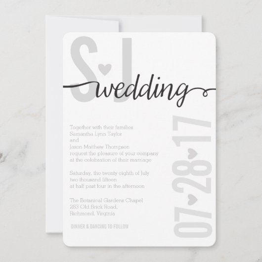 Gray Hearts & Chevron Bold Letters Wedding Invite Kaart (Voorkant)