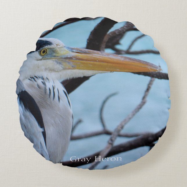 Gray Heron Rond Kussen (Voorkant)