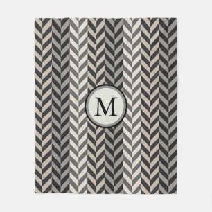 Gray Herringbone Alternative Stripes Monogram Fleece Deken