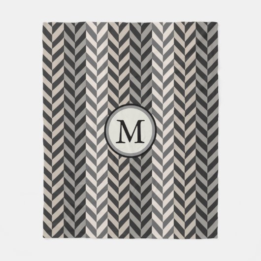 Gray Herringbone Alternative Stripes Monogram Fleece Deken (Voorkant)