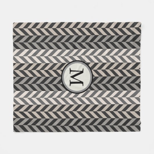 Gray Herringbone Alternative Stripes Monogram Fleece Deken (Voorkant (Horizontaal))