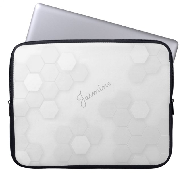 Gray hexagonal Pattern met aangepaste naam Laptop Sleeve (Voorkant)
