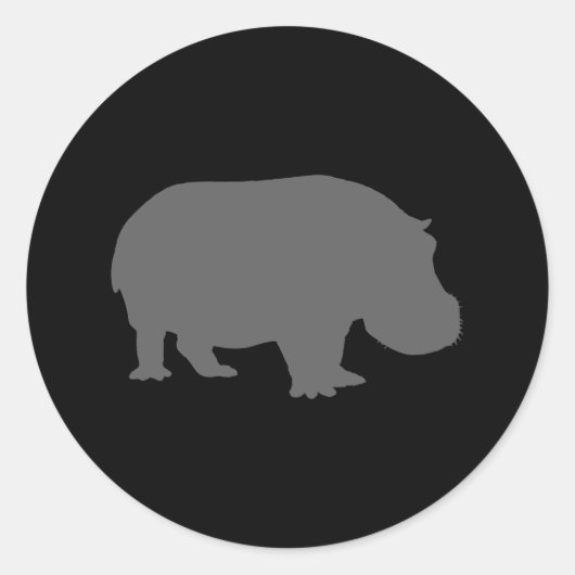 Gray Hippo Silhouette Ronde Sticker (Voorkant)