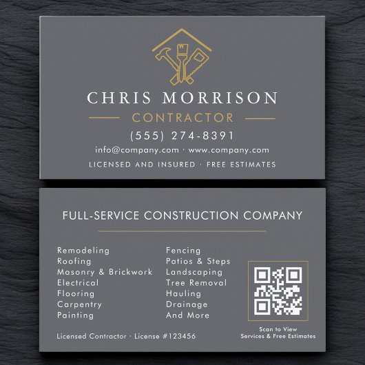 Gray Home Repairs Contractor QR Code Visitekaartje