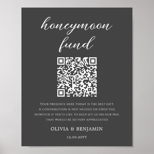 Gray Honeymoon Fund QR Code Wedding Sign Poster (Voorkant)