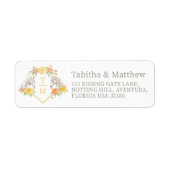 Gray horses yellow coral roses monogram wedding etiket (Voorkant)