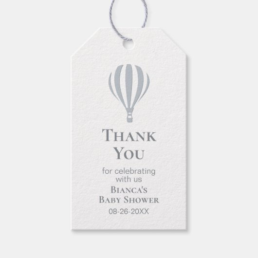 Gray Hot Air Ballon Baby shower Hartelijk dank Cadeaulabel (Voorkant)