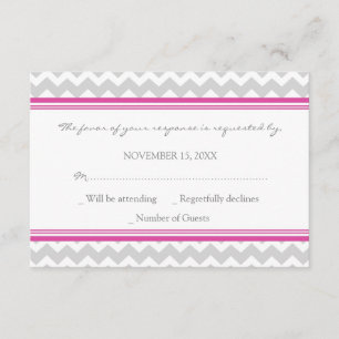 Gray Hot Pink Chevron RSVP Weddenkaart