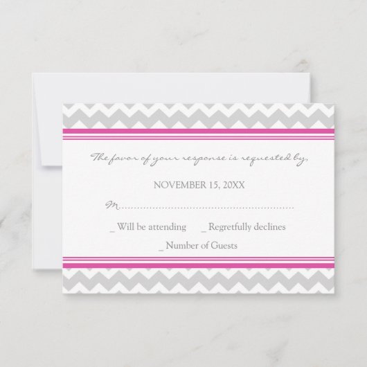 Gray Hot Pink Chevron RSVP Weddenkaart (Voorkant)