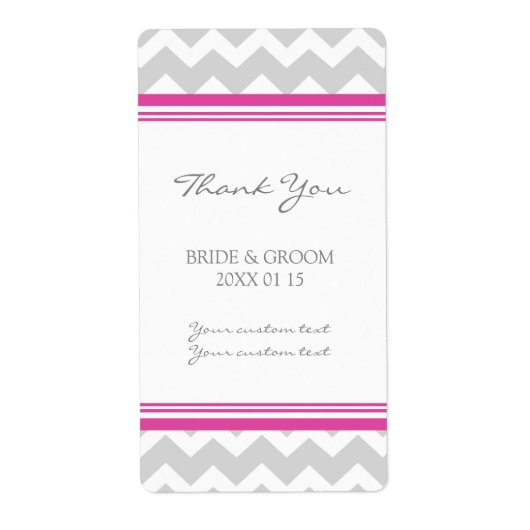 Gray Hot Pink Chevron Wedding Labels (Voorkant)
