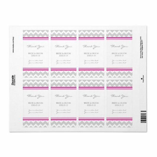 Gray Hot Pink Chevron Wedding Labels (Full Sheet)