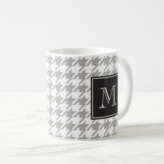 Gray Houndstooth Monogram Koffiemok (Voorkant rechts)