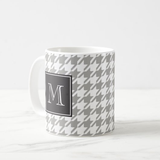 Gray Houndstooth Monogram Koffiemok (Voorkant links)