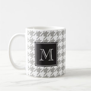 Gray Houndstooth Monogram Koffiemok