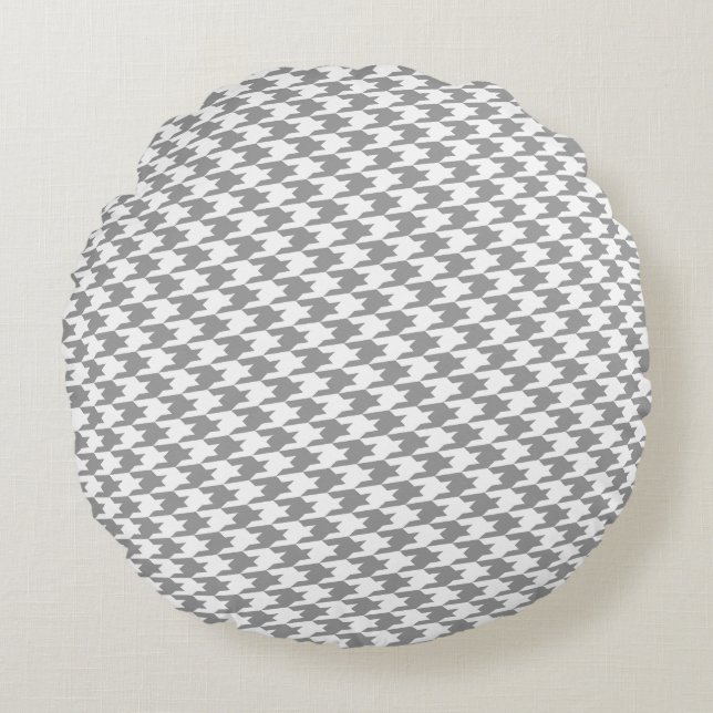 Gray Houndstooth Pattern Round Pillow Rond Kussen (Voorkant)