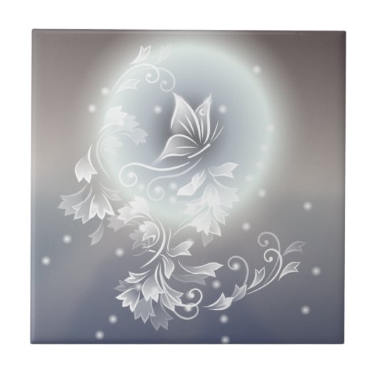 Gray Hues Floral Butterfly Fantasy Tegeltje (Voorkant)