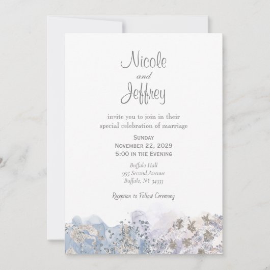 Gray Ice Winter Elegant Wedding Invitation Kaart (Voorkant)