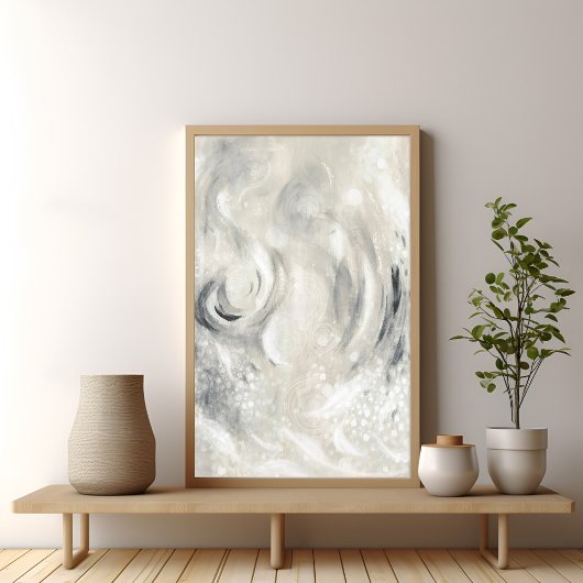 Gray Ivory Contemporary Abstract Art Poster