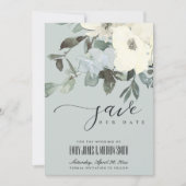 GRAY IVORY WHITE AQUA FLORAL WATERVERF BUNCH SAVE THE DATE (Voorkant)