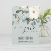 GRAY IVORY WHITE AQUA FLORAL WATERVERF BUNCH SAVE THE DATE (Staand voorkant)