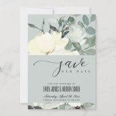 GRAY IVORY WHITE AQUA FLORAL WATERVERF BUNCH SAVE THE DATE (Voorkant)