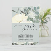 GRAY IVORY WHITE AQUA FLORAL WATERVERF BUNCH SAVE THE DATE (Staand voorkant)