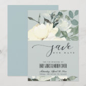 GRAY IVORY WHITE AQUA FLORAL WATERVERF BUNCH SAVE THE DATE (Voorkant / Achterkant)