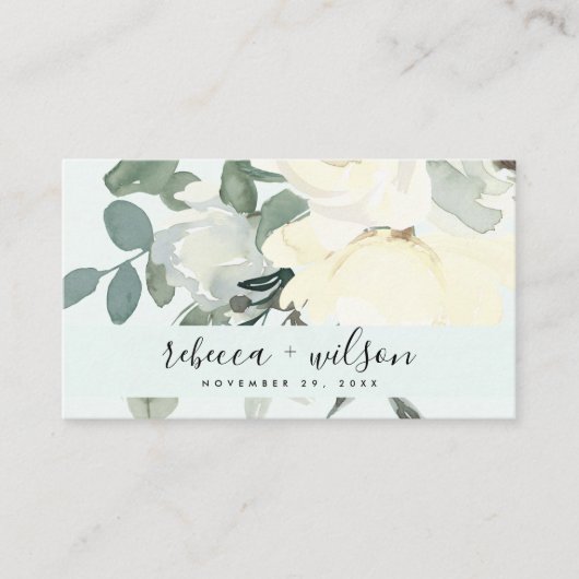 GRAY IVORY WHITE AQUA FLORAL WEDDING DANK U VISITEKAARTJE (Voorkant)