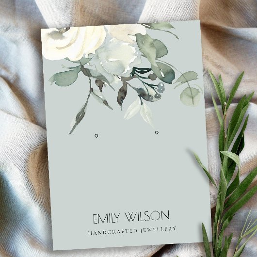 GRAY IVORY WHITE FLORAL BUNCH EARRING DISPLAY VISITEKAARTJE