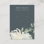 GRAY IVORY WHITE FLORAL BUNCH EARRING DISPLAY VISITEKAARTJE (Voorkant)