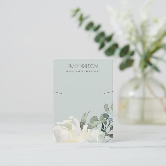 GRAY IVORY WHITE FLORAL BUNCH KETTING DISPLAY VISITEKAARTJE (Staand voorkant)