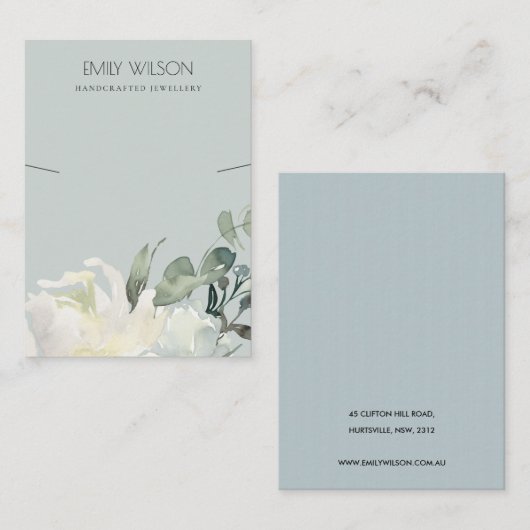 GRAY IVORY WHITE FLORAL BUNCH KETTING DISPLAY VISITEKAARTJE (Voorkant / Achterkant)