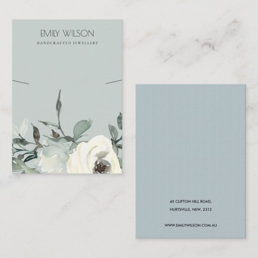 GRAY IVORY WHITE FLORAL BUNCH KETTING DISPLAY VISITEKAARTJE (Voorkant / Achterkant)