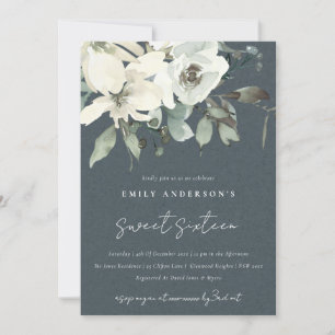 GRAY IVORY WHITE FLORAL BUNCH SWEET 16 BIRTHDAY KAART