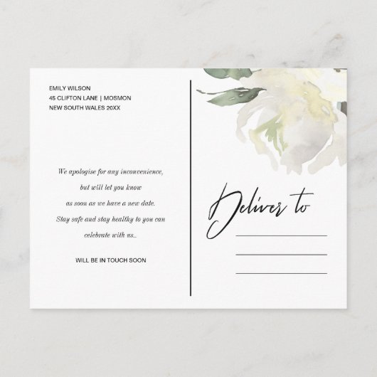 GRAY IVORY WHITE FLORAL BUNCH WEDING NEW PLAN AANKONDIGINGSKAART (Achterkant)