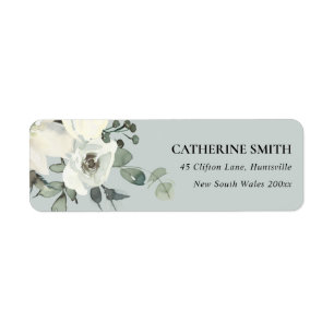 GRAY IVORY WHITE FLORAL WATERVERF BUNCH ADRES ETIKET