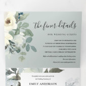 GRAY IVORY WHITE FLORAL WATERVERF BUNCH WEDING DRIELUIK UITNODIGING (Binnenzijde eerst)