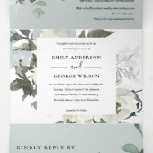 GRAY IVORY WHITE FLORAL WATERVERF BUNCH WEDING DRIELUIK UITNODIGING (Binnenkant midden)