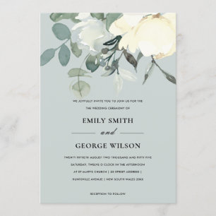GRAY IVORY WHITE FLORAL WATERVERF BUNCH WEDING KAART
