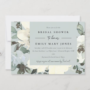 GRAY IVORY WHITE FLORAL WATERVERF VRIJGEZELLENFEES KAART