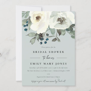 GRAY IVORY WHITE FLORAL WATERVERF VRIJGEZELLENFEES KAART