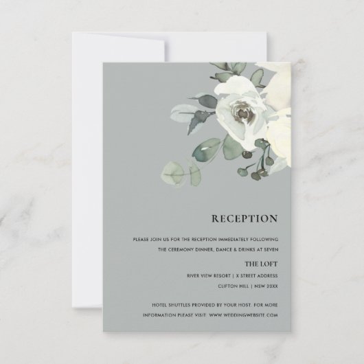 GRAY IVORY WHITE PEONY WATERVERF BUNCH RECEPT RSVP KAARTJE (Voorkant)