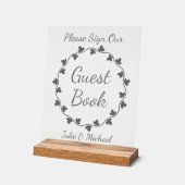 Gray Ivy Wreath Wedding Guest Book Acryl Bord (Hoek)