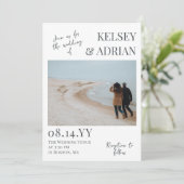 Gray Join Us Modern Typography Photo Wedding Kaart (Staand voorkant)