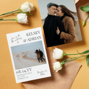 Gray Join Us Modern Typography Photo Wedding Kaart