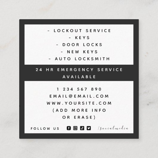 Gray Key Logo Locksmith Services Social Media Bold Vierkante Visitekaartje (Achterkant)