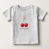 Gray Kids T-Shirt with Cherries and Pink Bow  (Voorkant)