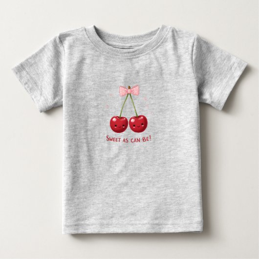 Gray Kids T-Shirt with Cherries and Pink Bow (Voorkant)